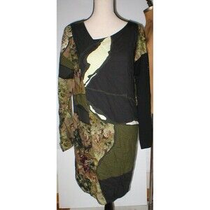 New Womens 12 NWT Dress 48 Designer I'M Isola Marras Italy Black Dark Green LS